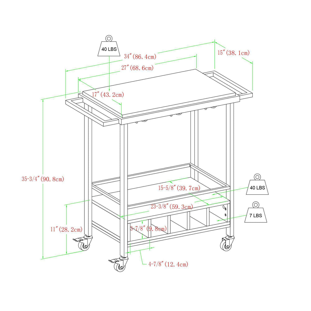 Black Faux Marble Rolling Bar Cart with Bottle Storage L81513
