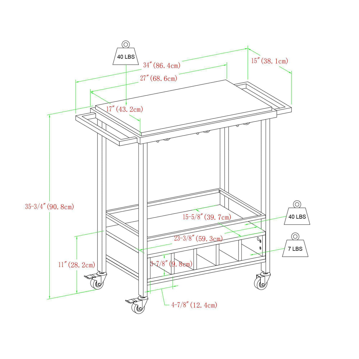 Black Faux Marble Rolling Bar Cart with Bottle Storage L81513