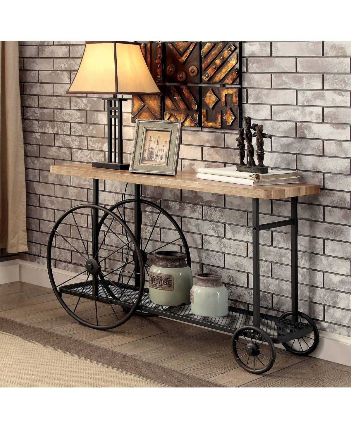 Black Sofa Table with Caster Wheels I503