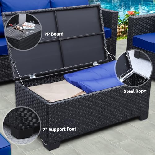 5 Pieces Patio Furniture Set with Coffee Table and Blue Cushions M4055