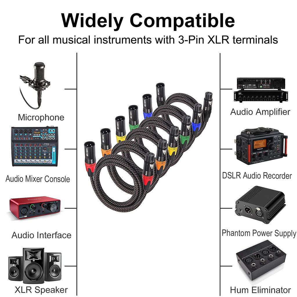 25ft XLR Cables Braided Male to Female Microphone Cable 10-Pack D2775