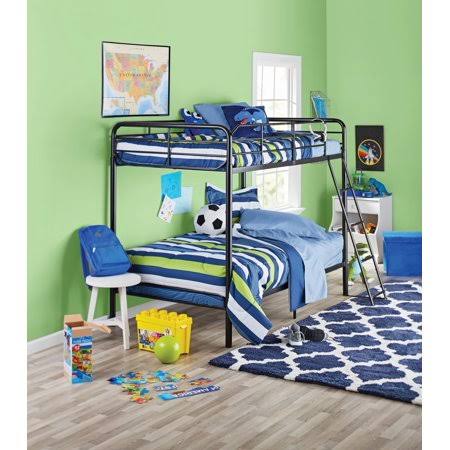 Twin Metal Frame Bunk Bed with Ladder and Safety Guardrail, Black F123
