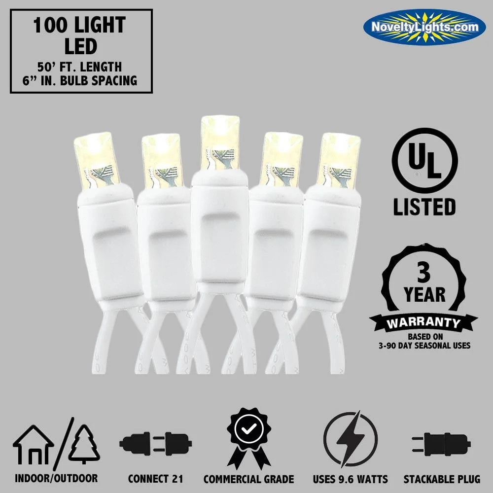 100 Light LED Christmas Mini Light Set, Warm White, White Wire Q6376