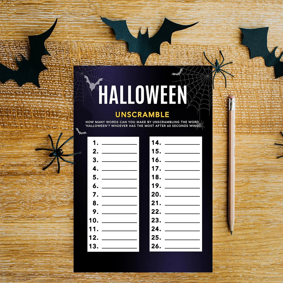 Halloween Party Game Cards, Bats & Spiders Themed, Pk-24 S974535