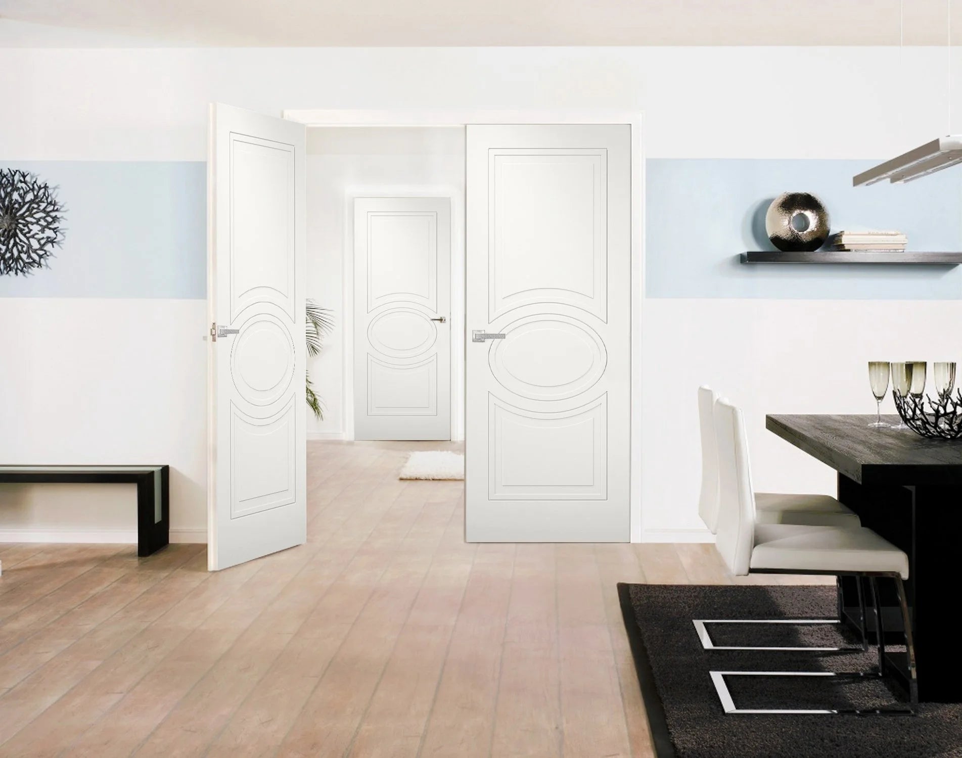 Solid French Double Doors 36 x 84 inches Matte White Wood M9994