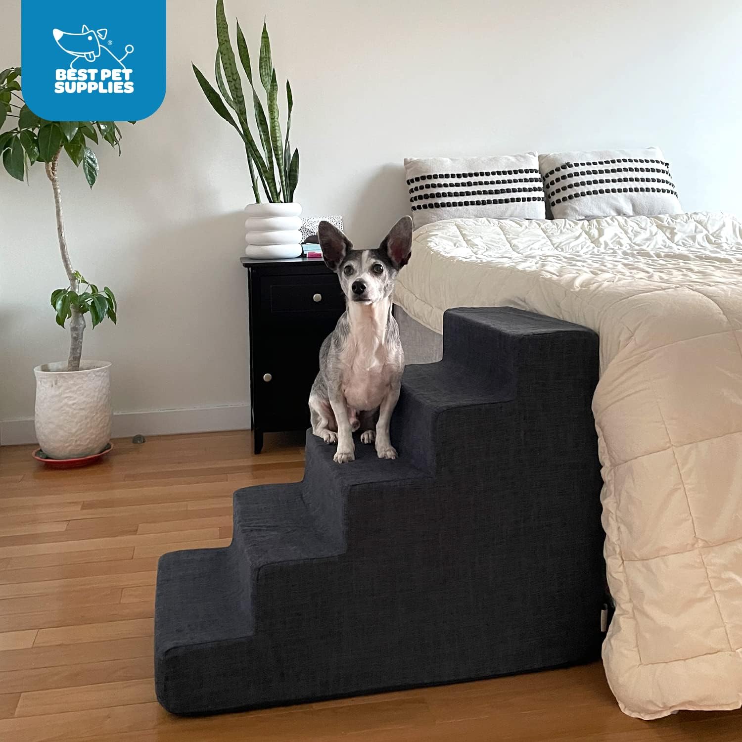 Gray Lattice Print 5-Step Pet Steps and Stairs with Foam, Pack of 2 F22328