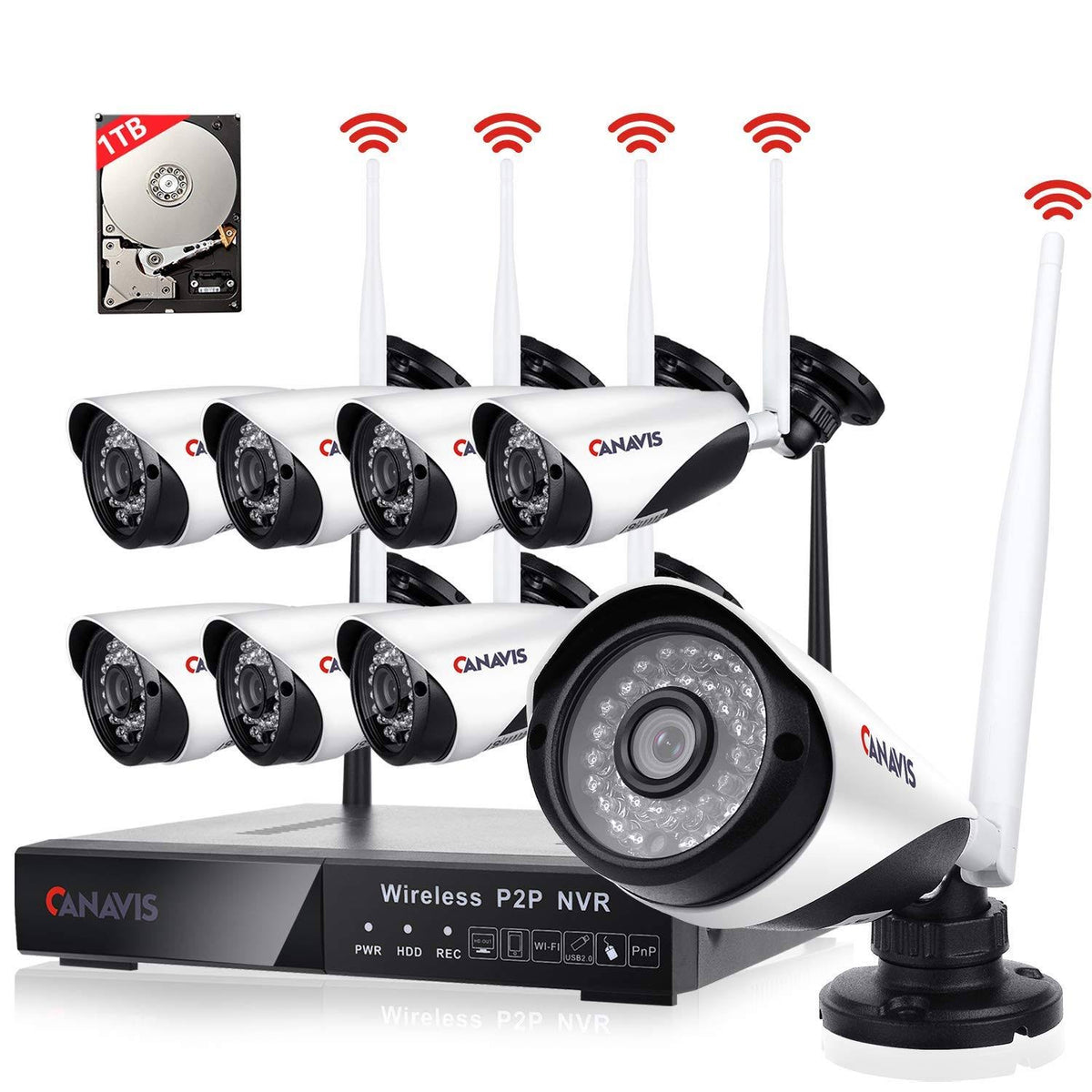 8 Channel Wireless Security Camera System NVR Video Surveillance System 720p Bullet Camera Night Vision Motion Detection W892