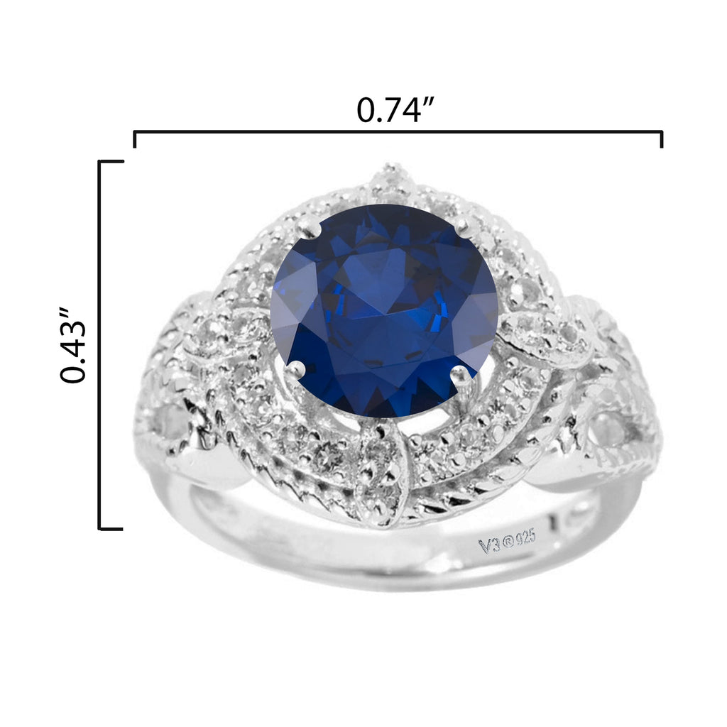 925 Sterling Silver Blue Sapphire White Topaz Halo Ring W245