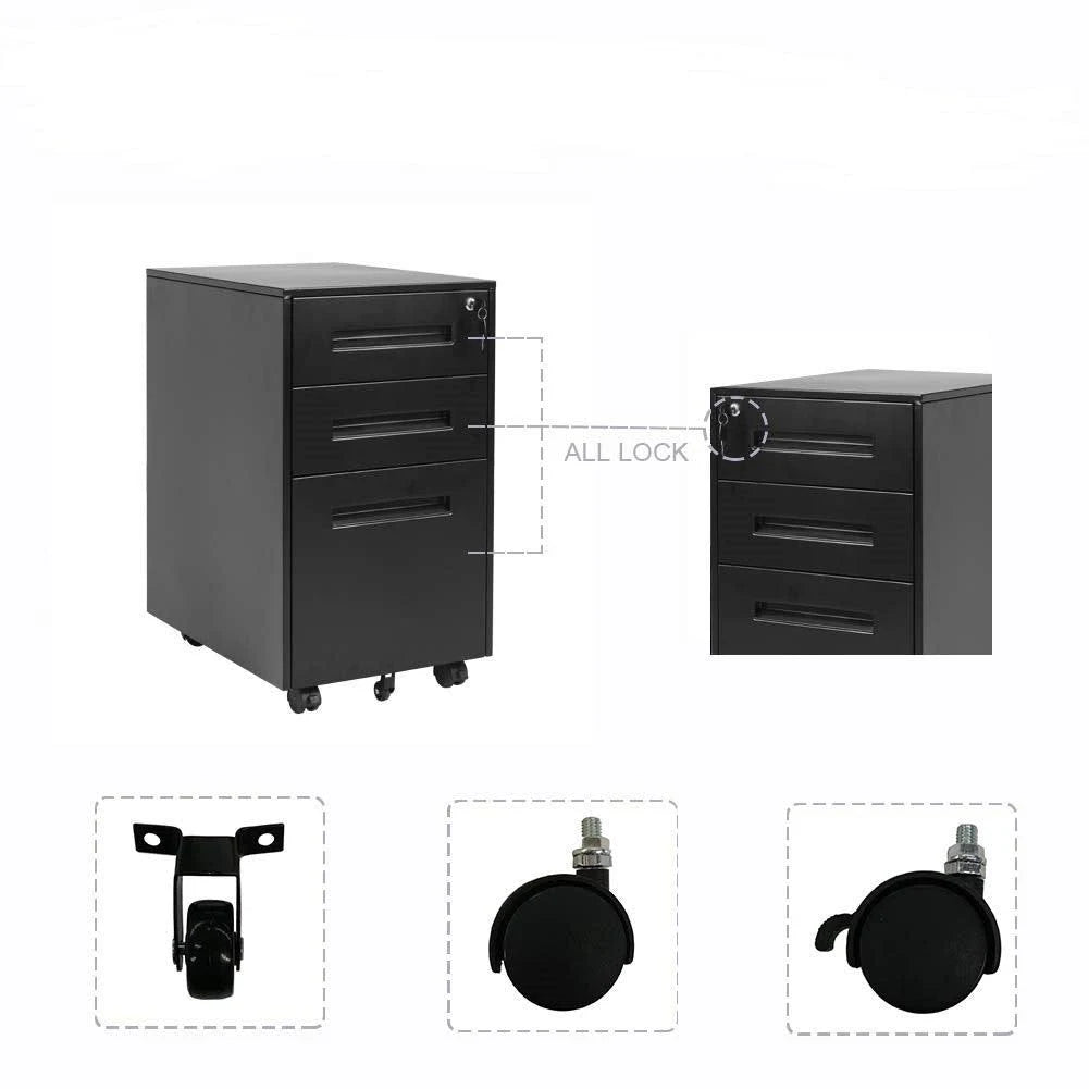 3 Drawer Rolling Metal Locking File Cabinet M274077