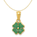 14K Yellow Gold Green Enameled Four Leaf Clover Pendant Charm with Rope Chain Necklace 16'' H5367