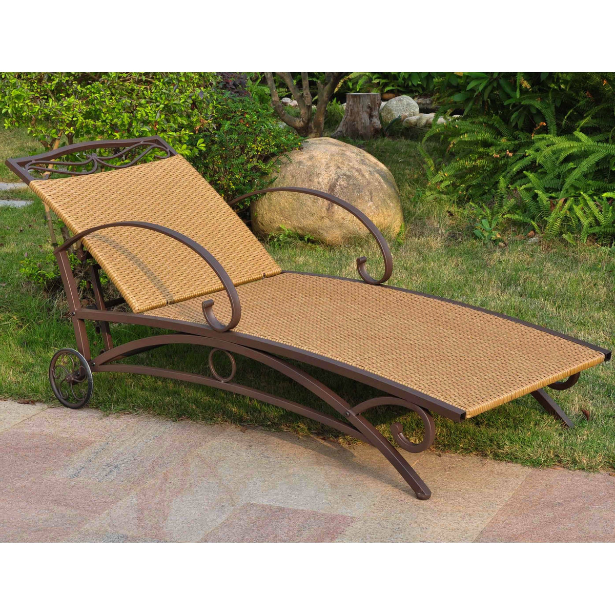 Grey Resin Wicker Steel Multi-Position Chaise Lounge N76410