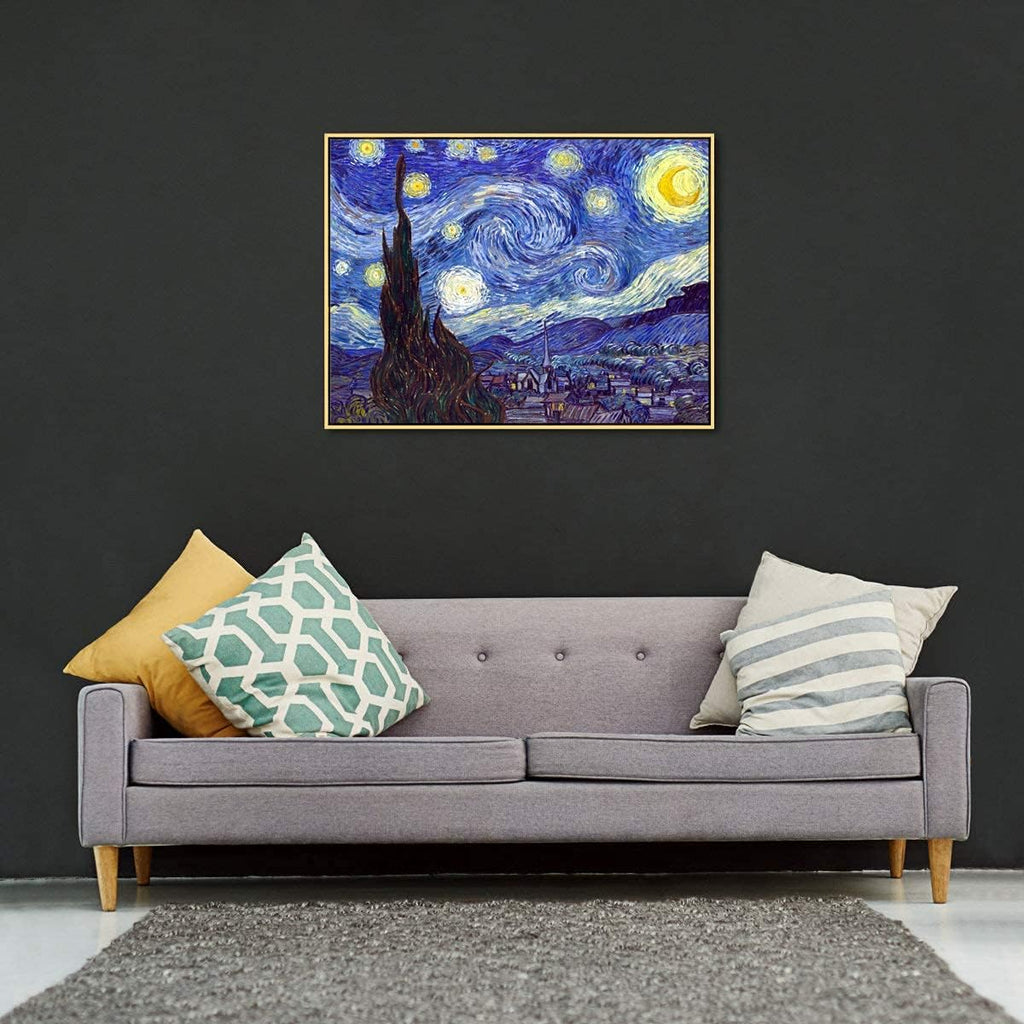 Framed Wall Art Canvas Prints of Starry Night Paintings Reproduction Black Frame J249