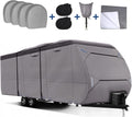 Upgraded Waterproof 500D Travel Trailer Cover with 4 Tire Covers, Tongue Jack Cover Q301