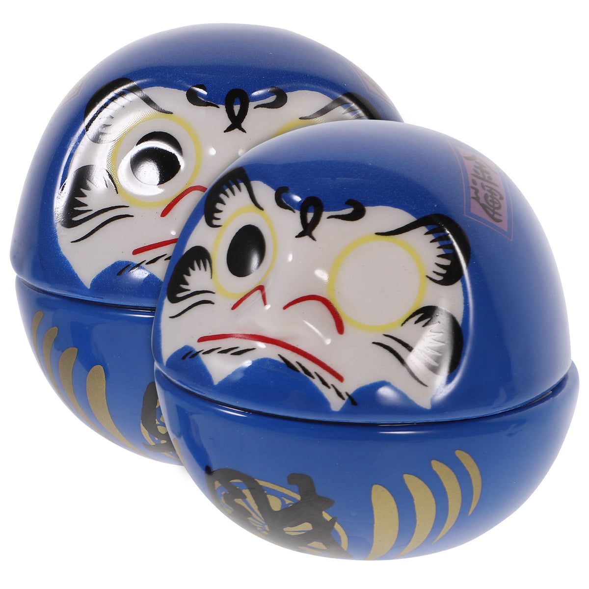 2pcs Daruma Japanese Ochoko Tumbler Ceramics Porcelain Dolls Statue Black E272326