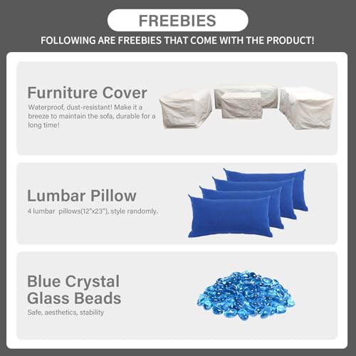 5 Pieces Patio Furniture Set with Coffee Table and Blue Cushions M4055