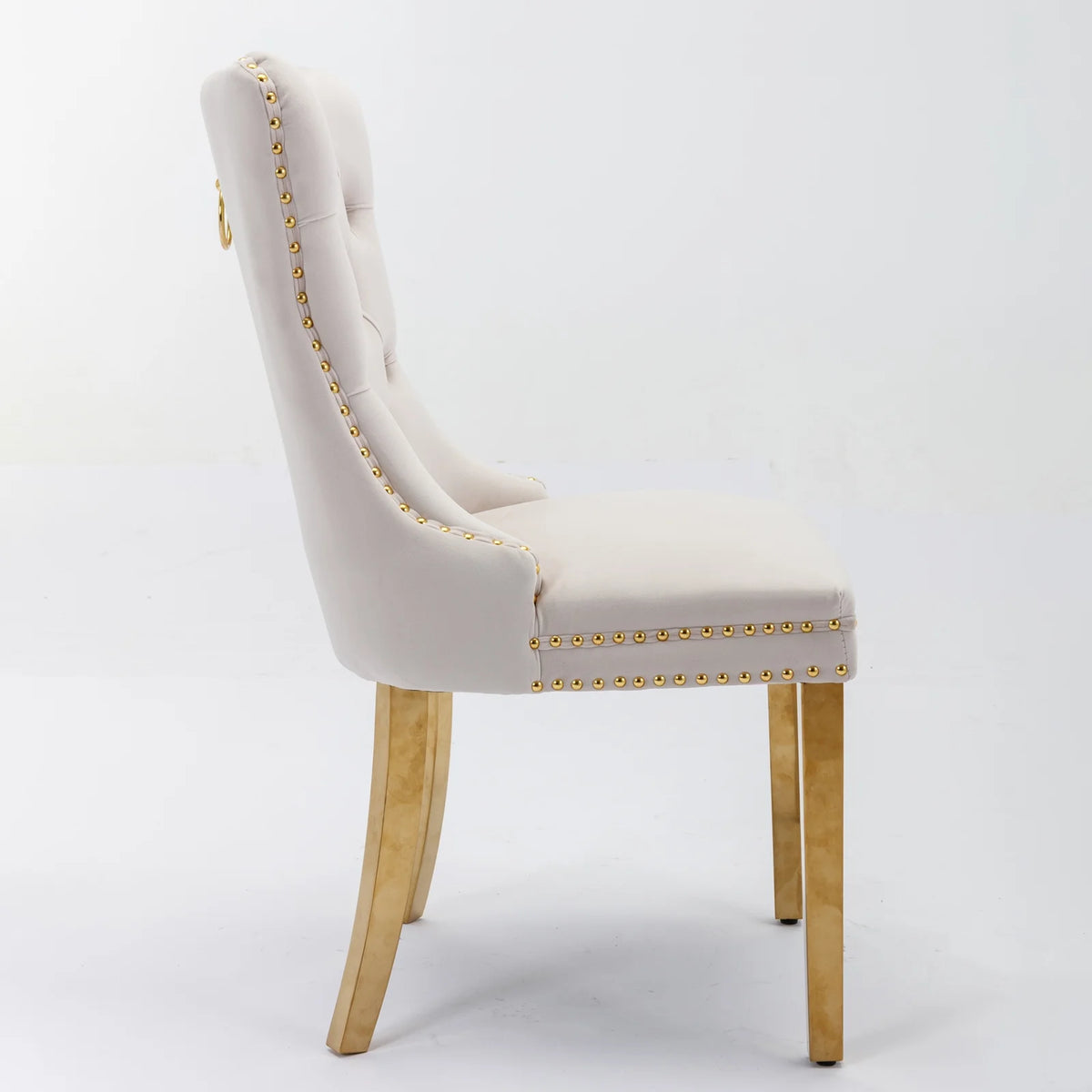 Beige Velvet Dining Chair Set of 2 with Gold Legs C625912