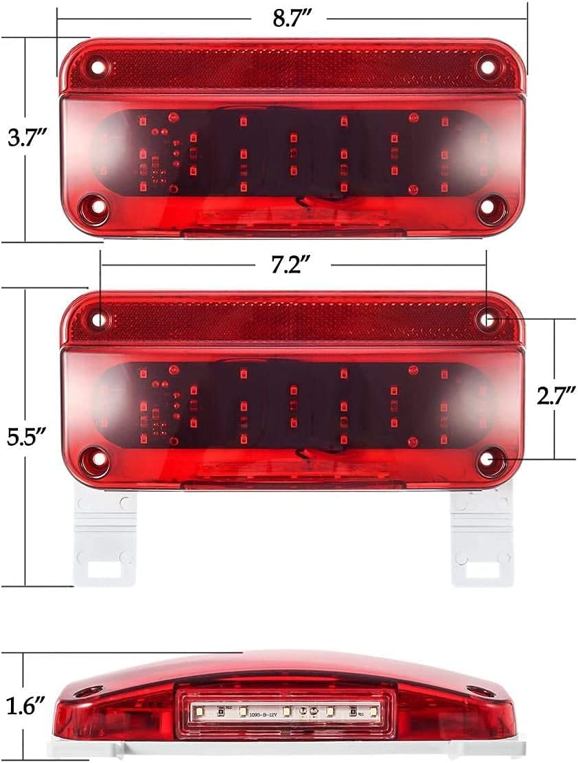 12V LED RV Camper Trailer Tail Light Kit, 5X Amber Double Bullseye LED Side Marker Clearance Lights, Red LED Stop Turn Brake Tail Lights, White Base Pack of 2 B903266