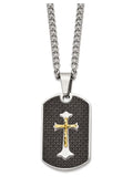Black Carbon Fiber Dog Tag Cross Pendant Necklace in Stainless Steel with Chain W742951
