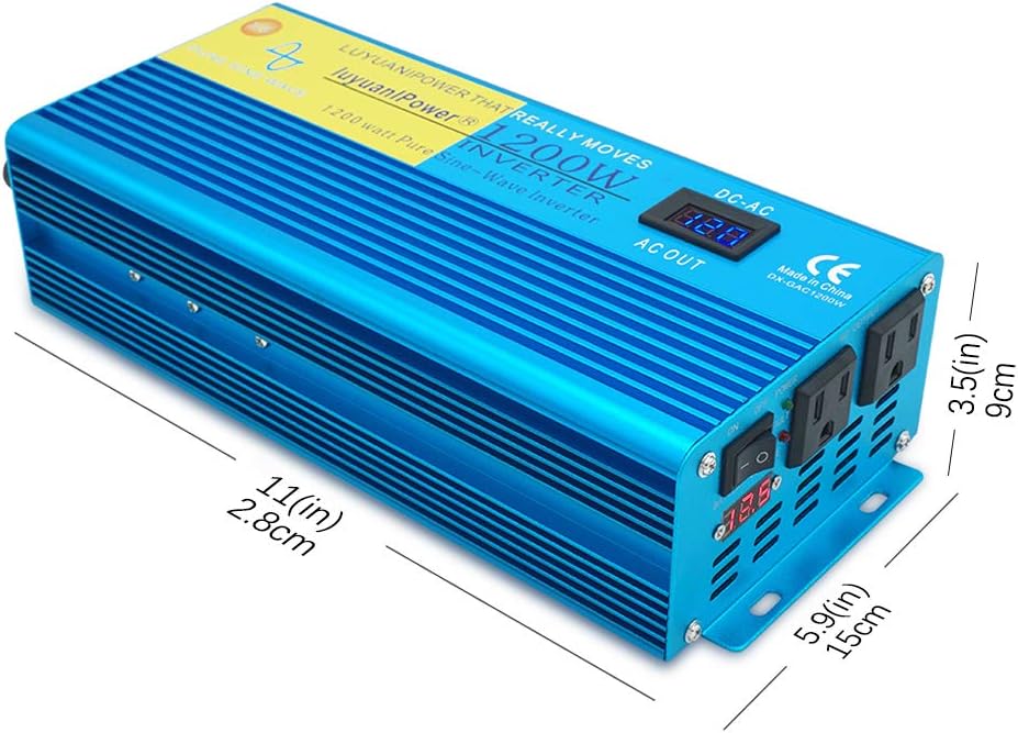 1200W Pure Sine Wave Power Inverter with 2 AC Outlets and LCD Display G8666