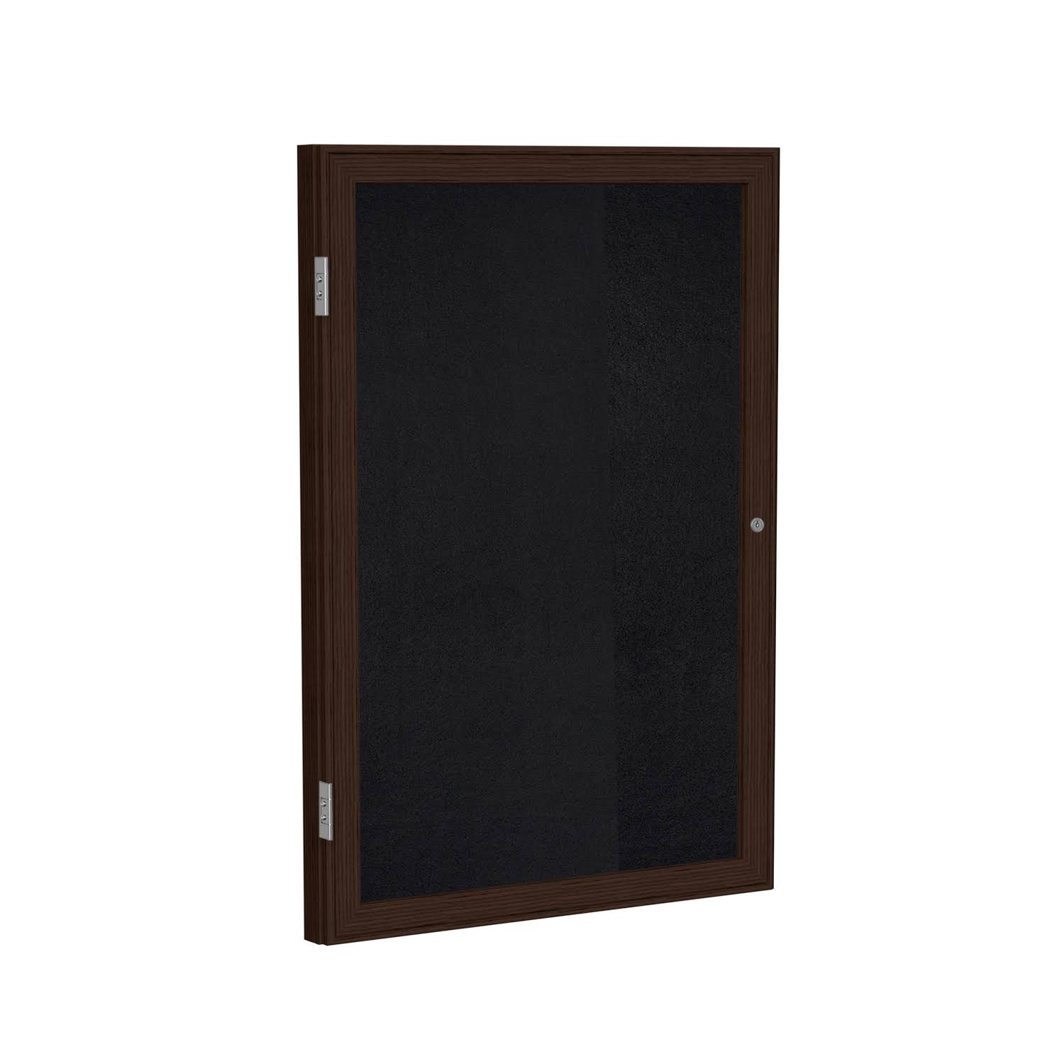 Black Walnut Finish 1-Door Bulletin Board Q5075
