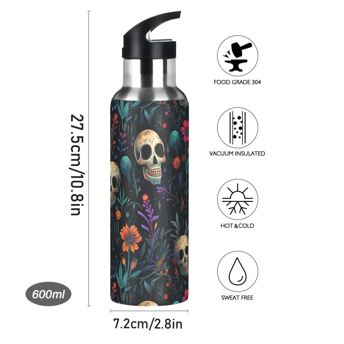 20 oz Insulated Stainless Steel Water Bottle with Straw Lid Q8720