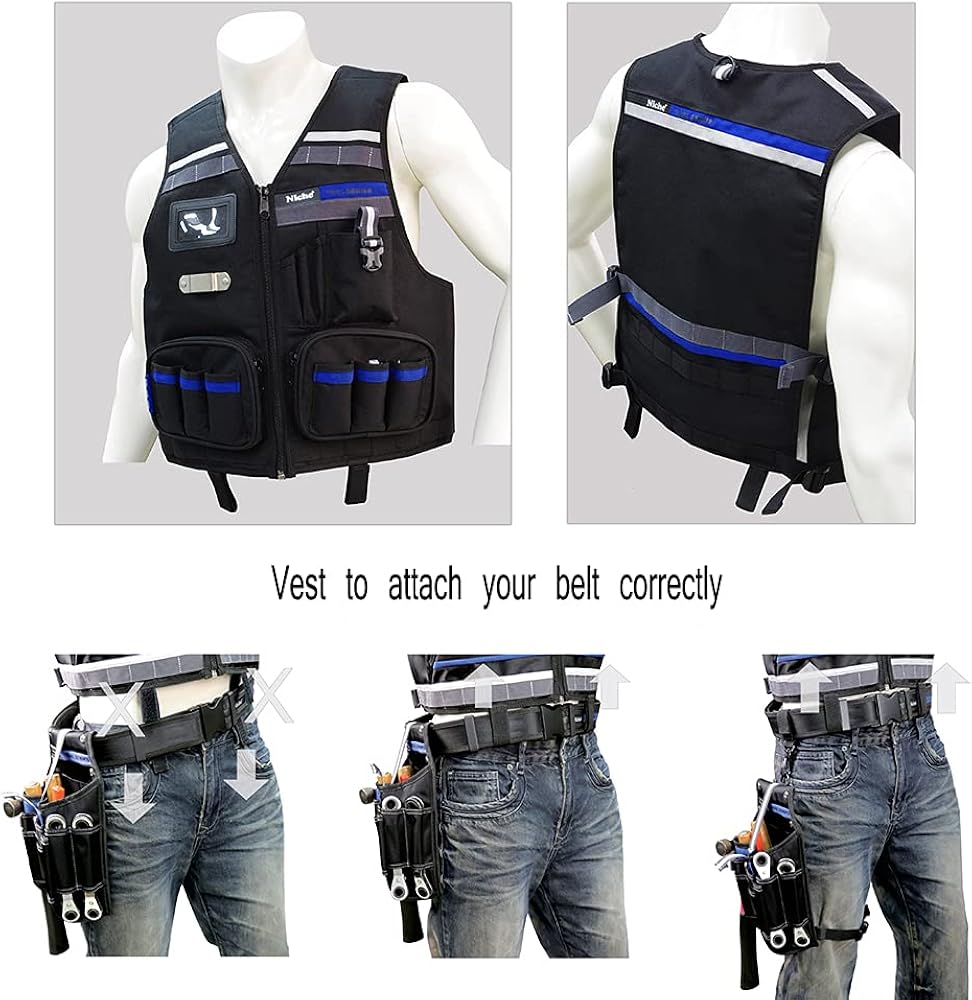 Heavy Duty Work Vest with Adjustable Straps, Tool Pockets and Reflective Stripes R9361