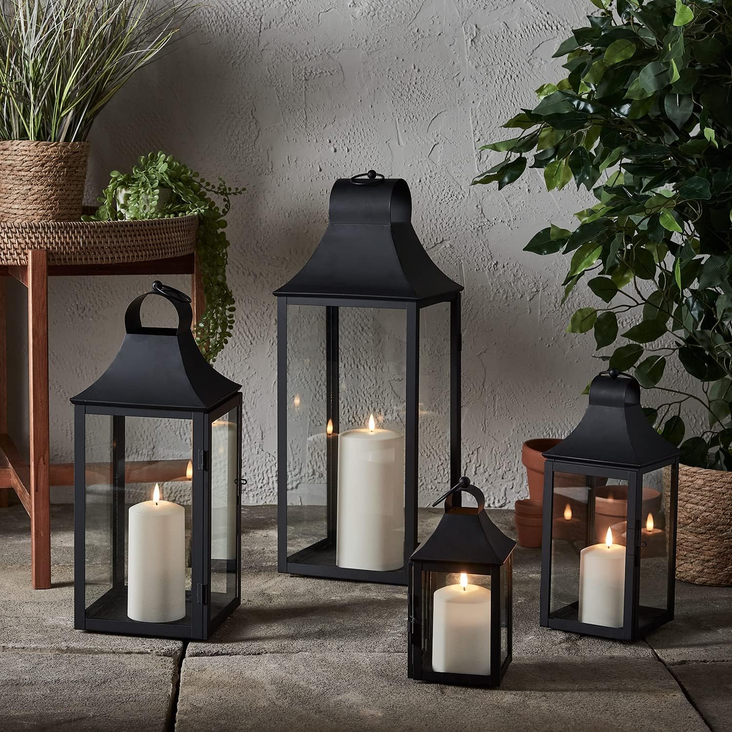 18” Black Battery Operated LED Flameless Candle Lantern Pack of 2 V951522