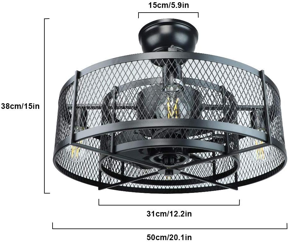20In Caged Ceiling Fan with Light, 3 Speeds Adjustable, Remote, Black C13034