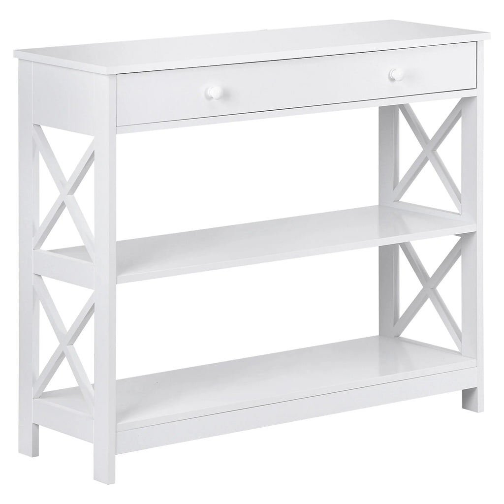 White Wooden Console Table with 1 Drawer and 2 Storage Shelves S512021