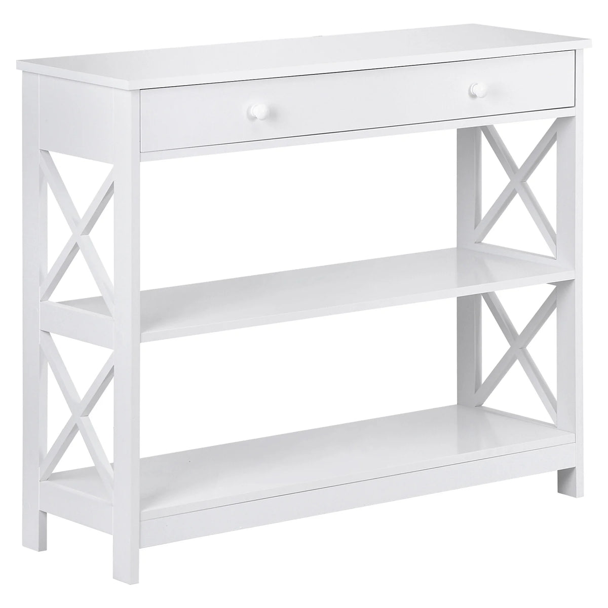 White Wooden Console Table with 1 Drawer and 2 Storage Shelves S512021