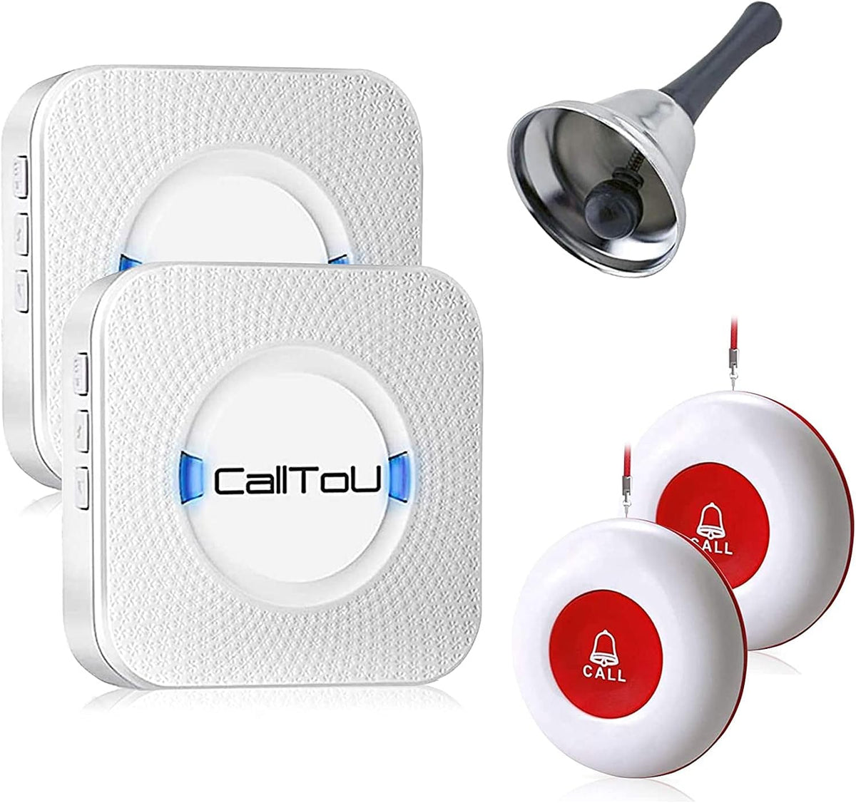 Wireless Caregiver Pager System with 2 SOS Call Buttons, 2 Receivers, 1 Steel Hand Bell O66241