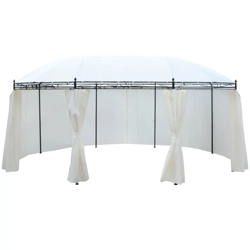 White Steel Frame Gazebo Canopy Tent Sun Shelter 208.7 x 137.8 x 104.3 Inches K260861