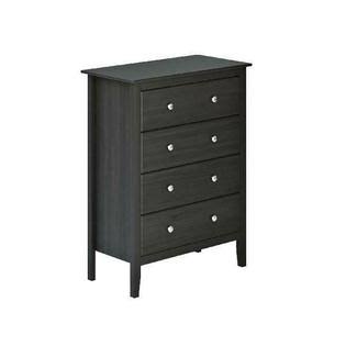 Black Finish Solid Wood 4-Drawer Chest Cabinet Nightstand J91403