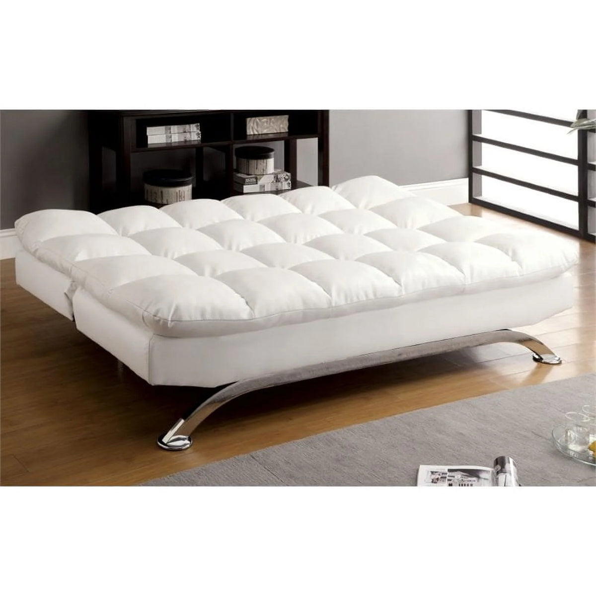 White 2-piece Faux Leather Futon Sofa Set U517