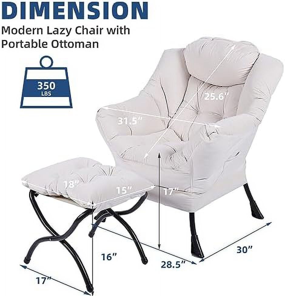 Modern Lazy Chair with Ottoman Steel Frame Lounge Chair Set with Footstool Armrests Side Pocket C506