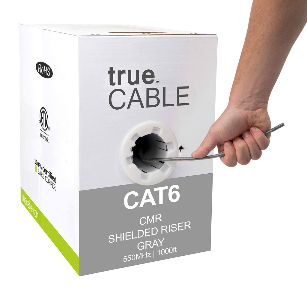 Cat6 Shielded Riser 1000ft Gray 23AWG Solid Bare Copper Bulk Ethernet Cable R85103