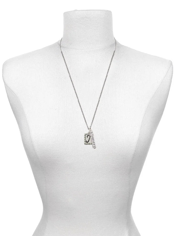 Silvertone Initial Bar Charm Necklace, 23" O484