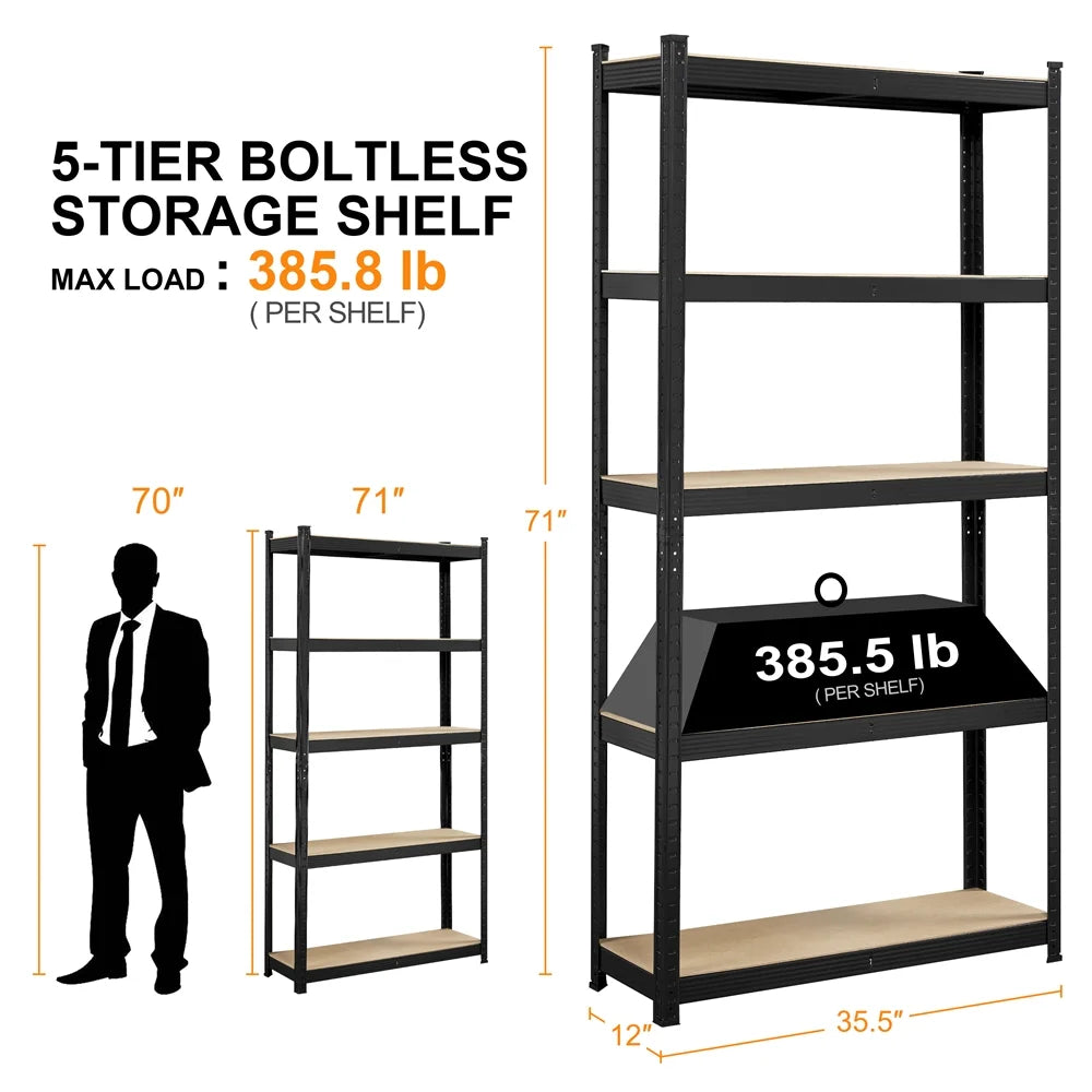 Black 5-Tier Adjustable Steel Storage Shelves M478405