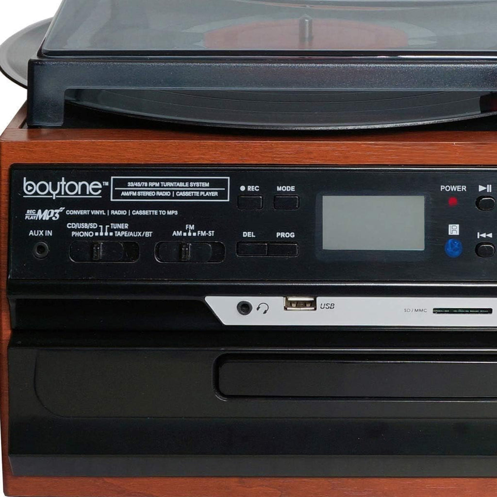 Bluetooth Record Player Turntable with AM/FM Radio, CD/Cassette Player, 2 Stereo Speakers F407174