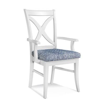 Cross Back Arm Chair with Brown and White Performance Stripe B370955