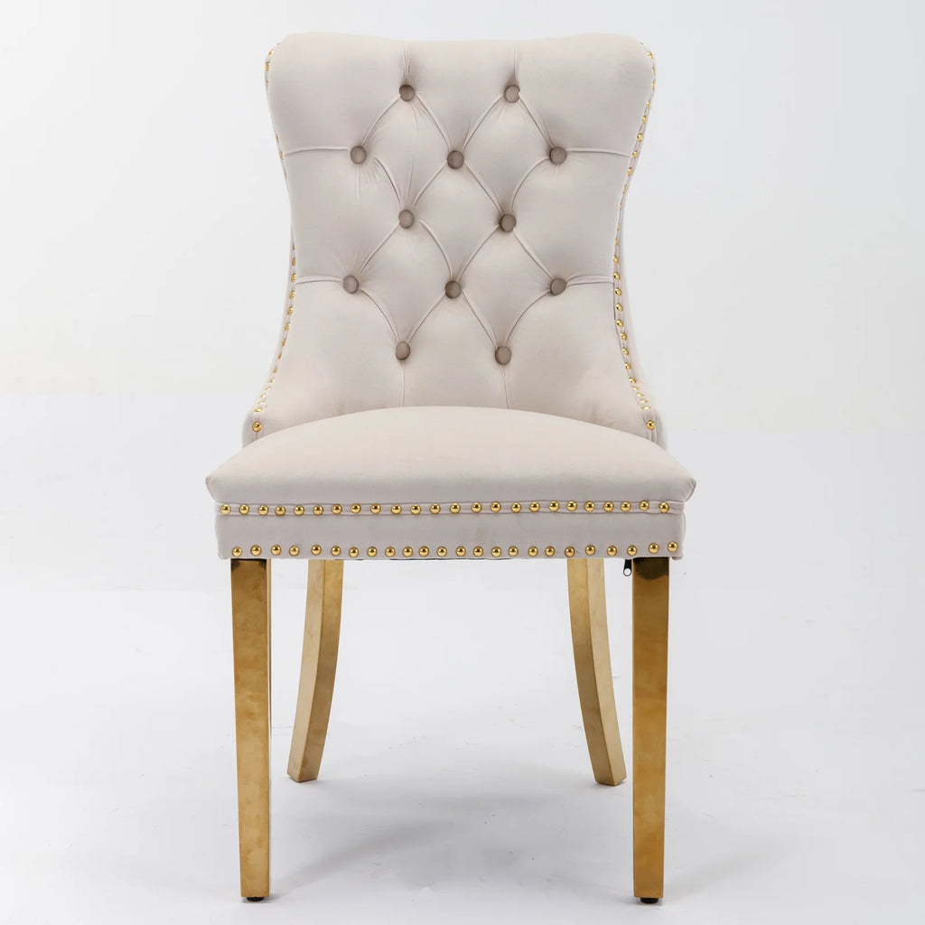 Beige Velvet Dining Chair Set of 2 with Gold Legs C625912