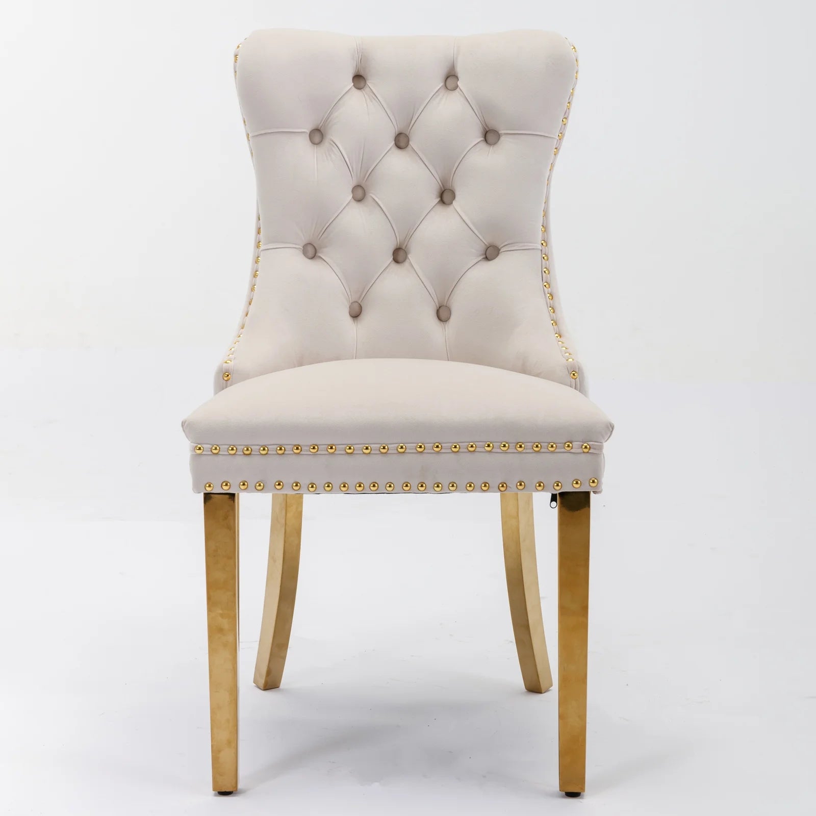 Beige Velvet Dining Chair Set of 2 with Gold Legs C625912