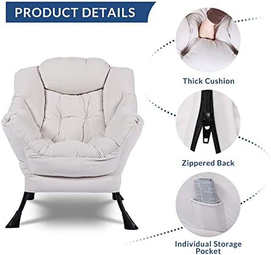 Modern Lazy Chair with Ottoman Steel Frame Lounge Chair Set with Footstool Armrests Side Pocket C506