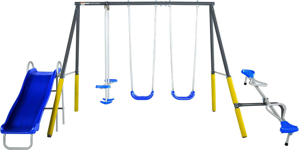 Outdoor Kids Swing Set with Slide, Blue/Yellow U6527