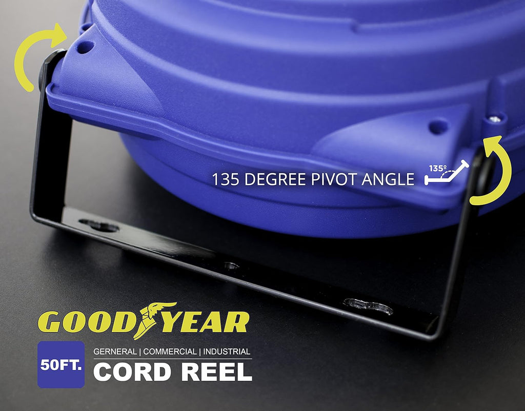 Retractable Extension Cord Reel 16AWG x 50' 3C/SJTOW LED Triple Tap Connector Power 7.5A 125VAC 938W H124110