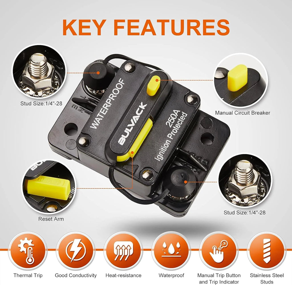 250 Amp Circuit Breaker with Manual Reset, 12V-48V DC N292