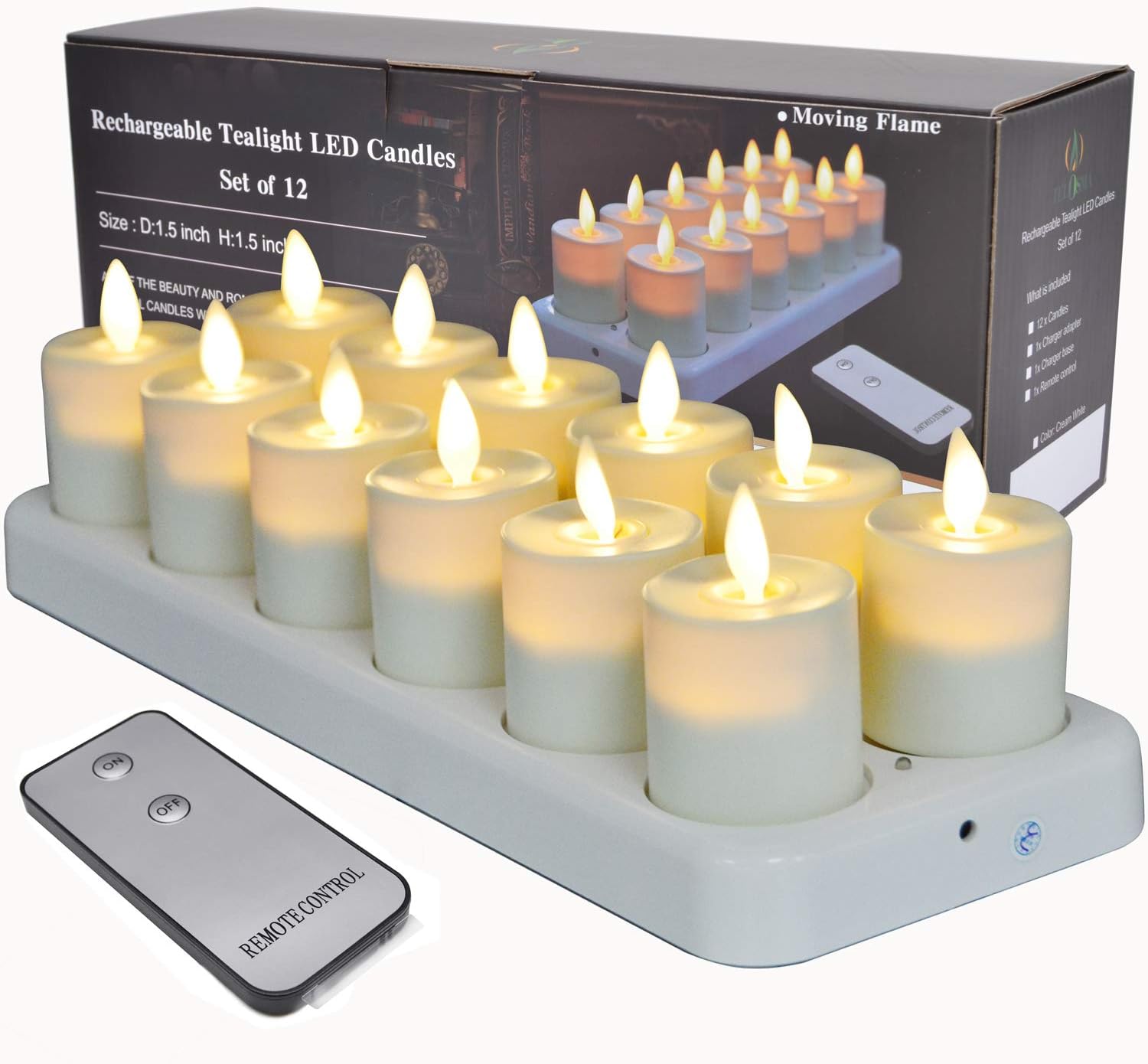 Set of 12 Amber Yellow LED Flameless Tealight Candles W39156