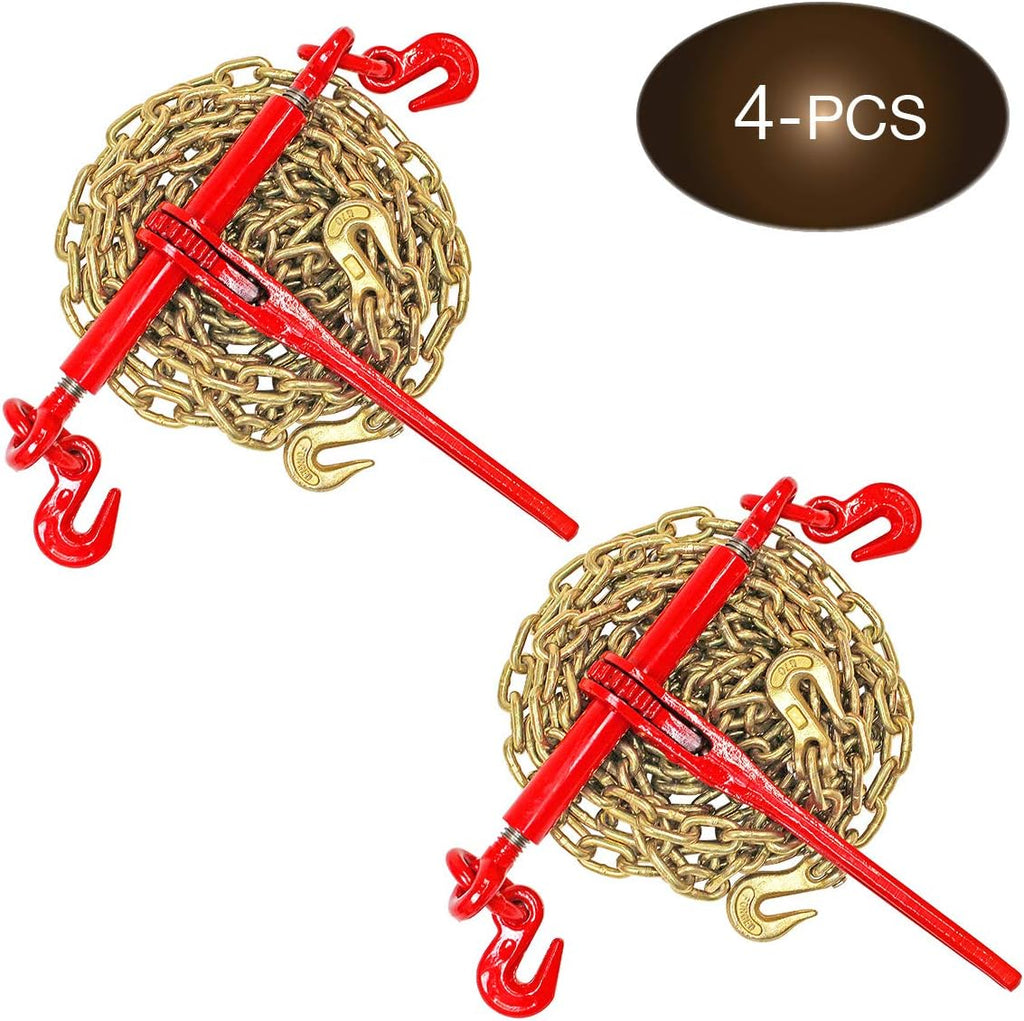 5/16” Grade 70 Chain and Load Binder Kit with 4 Binders and 4 Chains W73546