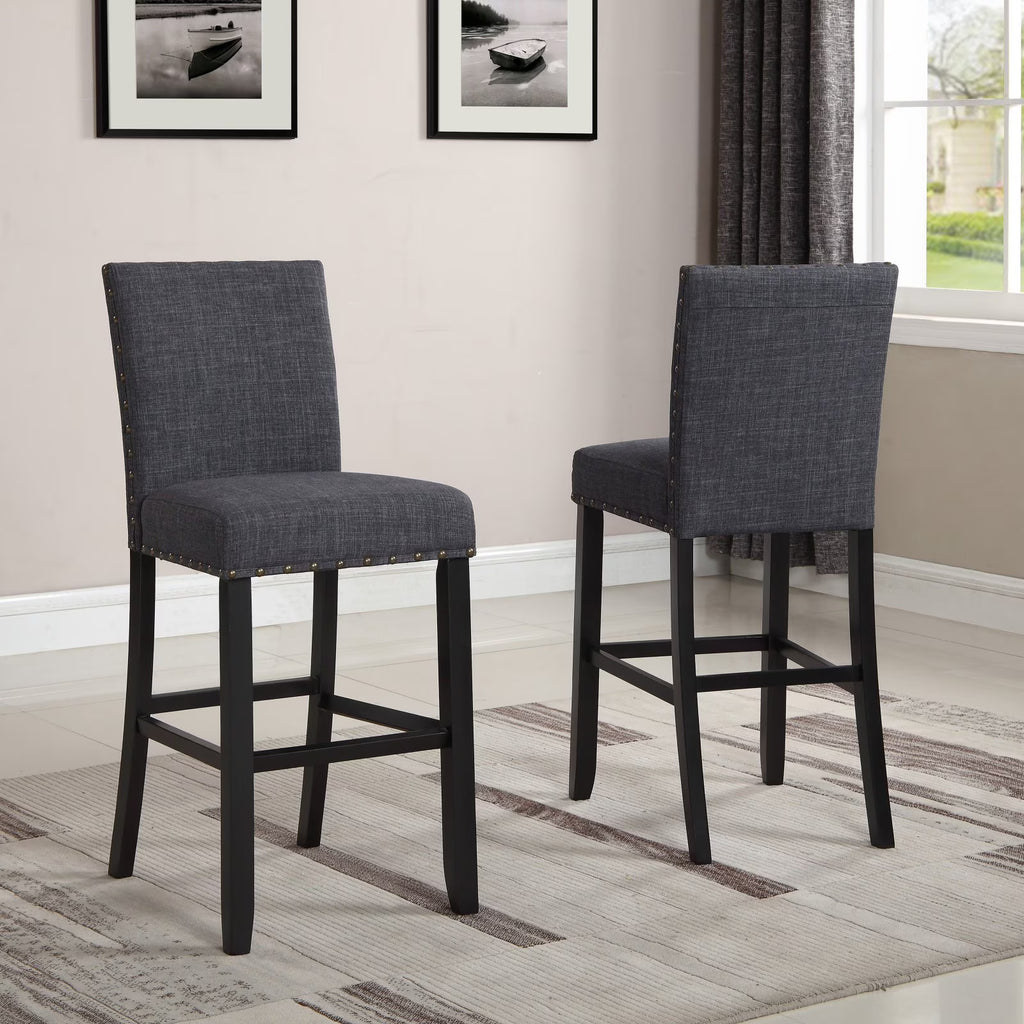 Gray Fabric Bar Stool with Nailhead Trim (Set of 2) Z540
