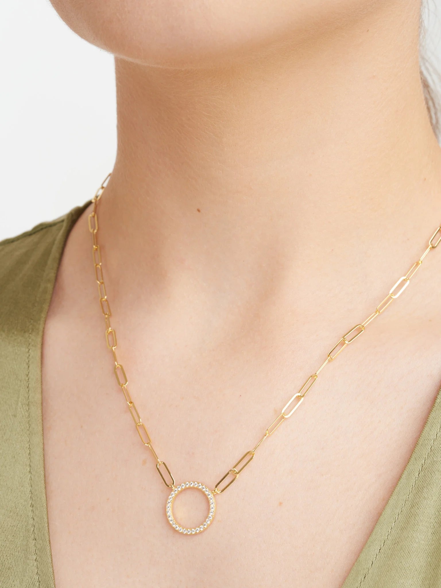18K Gold Over Sterling Silver Paperclip Necklace, 18" + 2" Extension X76038